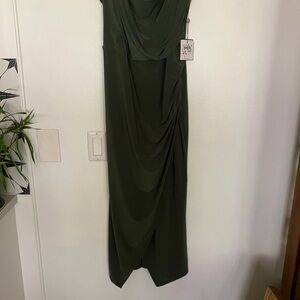 Laundry By Shelli Segal Olive Green Draped Maxi Gown